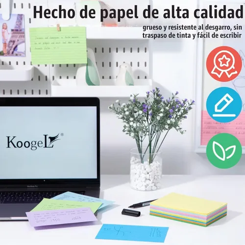 Vista 5 de Koogel - Tarjetas de índice de 4x6 pulgadas, 180 unidades, tarjetas flash grandes de colores para estudiar, tarjetas de notas pesadas para tomar