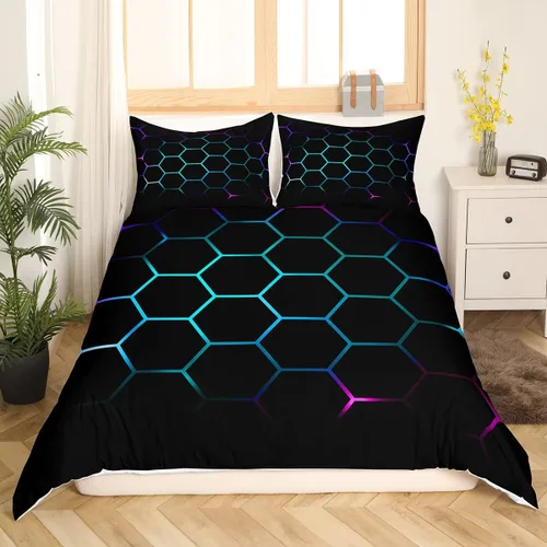 Vista 37 de Funda de edredón de panal para niños, hombres y niñas, juego de ropa de cama moderno con temática geométrica hexagonal, diseño de cuadrícula