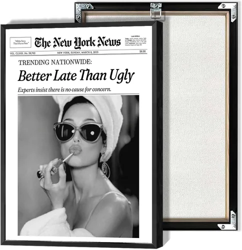 Vista 7 de Arte de pared en lienzo en blanco y negro con titulares de revistas de tendencia, póster de noticias, imagen divertida de hora feliz, impresiones