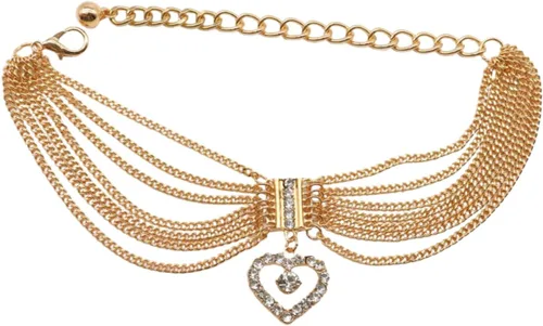 Vista 7 de Pulsera de cadena de metal dorado para mujer, estilo occidental, tobillera con dije de corazón, Metal, Sin gemas.