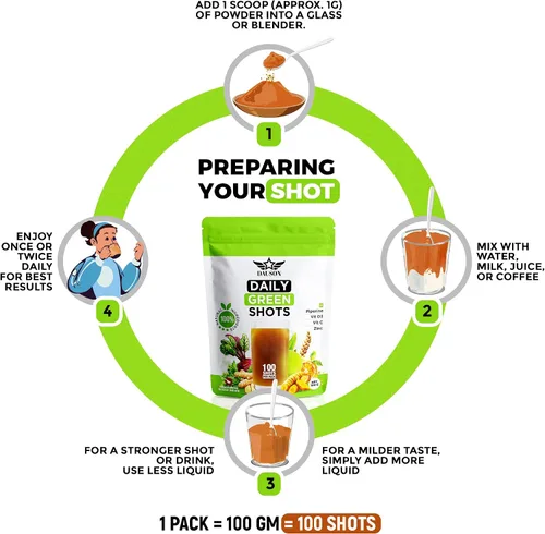 Vista 3 de Daily Green Shots – 100 Porciones de Superalimento en Polvo con Pasto de Trigo, Matcha, Remolacha, Ashwagandha, Cúrcuma y Prebióticos – Apoyo