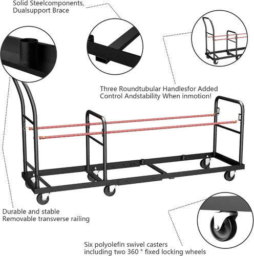 Vista 7 de Carrito de silla plegable multifuncional vertical, carrito de colocación horizontal en forma de L, estante de almacenamiento de silla plegable