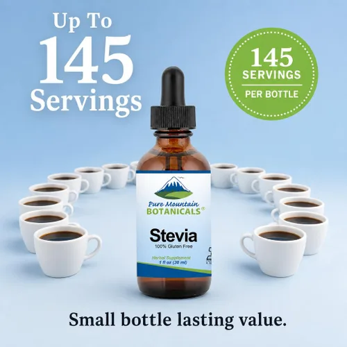 Vista 6 de Pure Mountain Botanicals Liquid Stevia Drops – Extracto de hoja de stevia edulcorante natural – Sin azúcar, Keto bajo en carbohidratos, vegano, sin