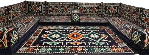 Vista 29 de arabicsofa Sofá en forma de U de estilo árabe para el suelo – Juego de Majlis hecho a mano – Sofá de estilo bohemio