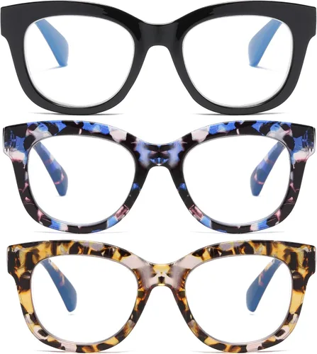 Vista 10 de Oversized Reading Glasses for Women,3 Pack Blue Light Blocking Computer Spring hinge Readers
