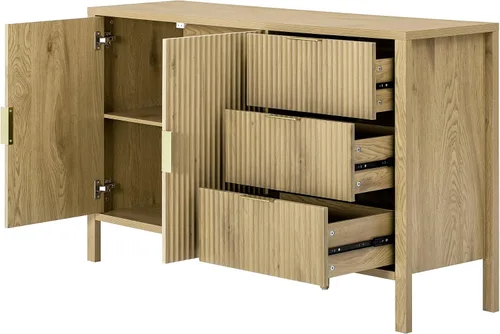 Vista 9 de HY_Modern Wave-Pattern Sideboard with 3 Drawers & 2 Doors - Storage Buffet Cabinet with Adjustable Hooks & Extra Center Leg for Living Room