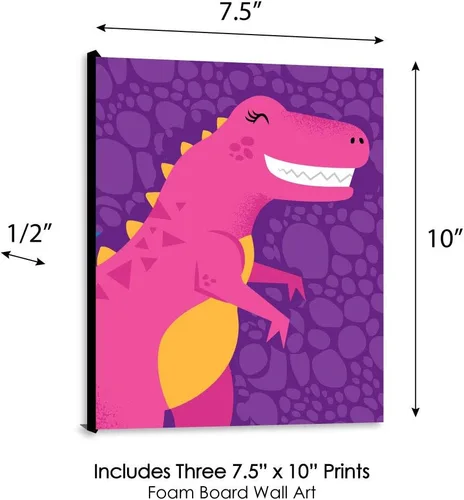 Vista 5 de Big Dot of Happiness Roar Dinosaur Girl – Dino Mite T-Rex - Arte de pared para habitación de niños y decoración de habitación de niños, ideas