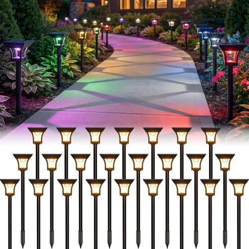 Vista 9 de CINOTON RGBCW Luces solares para caminos al aire libre, 3 modos de iluminación, paquete de 6