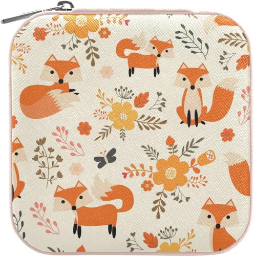 Vista 8 de ZZKKO Foxes - Joyero pequeño floral de viaje, joyería de cuero, organizador de viaje, mini cajas de almacenamiento portátiles para mujeres, anillos