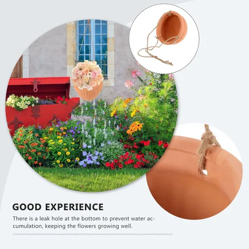 Vista 4 de Yardwe 1 juego de maceta colgante para plantas, elegante maceta de fresa, drenaje de cerámica, material para hierbas y decoración de jardín elegante