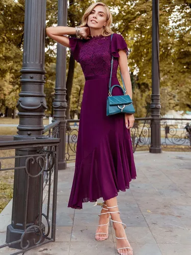 Vista 3 de Miusol Elegante vestido largo de encaje floral para dama de honor con volantes para mujer