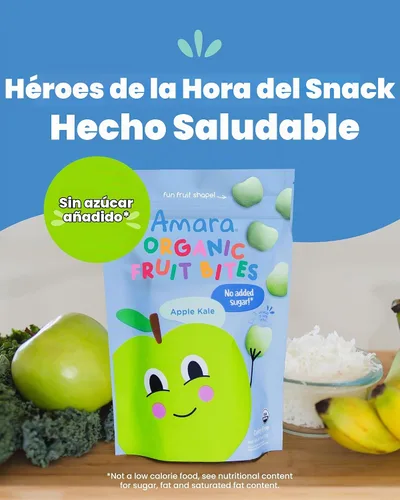 Vista 4 de Amara Bocaditos de frutas orgánicas de col rizada de manzana, sin colores/tintes artificiales, azúcar añadida, aperitivos de frutas sin lácteos