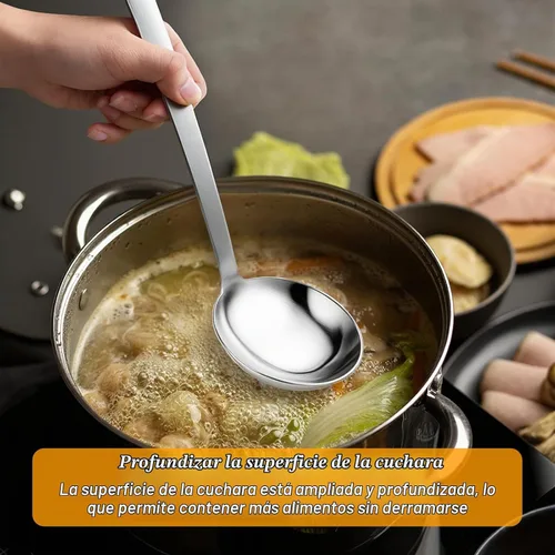 Vista 6 de Juego de utensilios de cocina de acero inoxidable, 7 piezas, cucharón, cucharón, cucharón, cuchara de sopa para servir, cucharas de servir