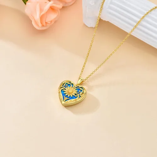 Vista 3 de SOULMEET Collar personalizado de oro macizo de 10 quilates, 14 quilates, 18 quilates, girasol, estrella, cruz, rosa, loto, mariposa, tortuga, celta