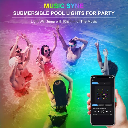 Vista 3 de RGB - Luces sumergibles para estanques bajo el agua, luces de fuente LED súper brillantes, focos de paisaje de colores, control por aplicación