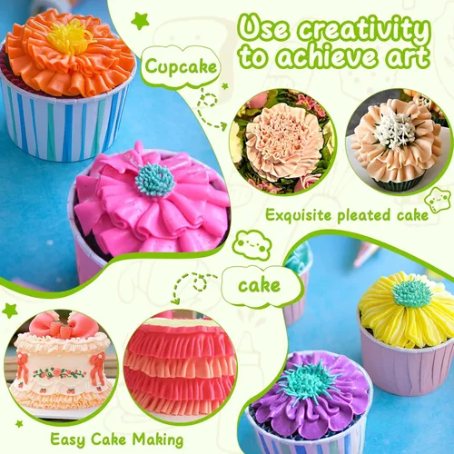 Vista 4 de Suuker Juego de 7 boquillas plisadas para tuberías de falda plisada, boquillas rusas de acero inoxidable, juego de tuberías para fondant