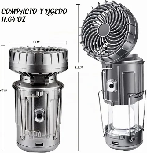 Vista 2 de SupBri Linterna solar para campamento con ventilador, ventiladores de campamento recargables que cargan para teléfono, luz a pilas para huracanes