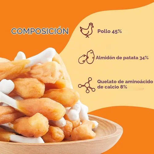Vista 2 de Jungle Calling - Golosinas masticables de pollo y calcio para perros, hueso sin cuero crudo, 10.6 onzas