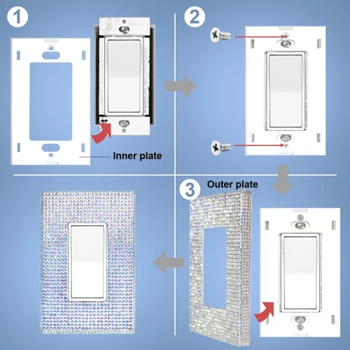 Vista 3 de NEU Decoración sin tornillos, con diamantes de imitación brillantes, cubierta de salida de 1 banda para interruptor de luz, sensor, GFCI