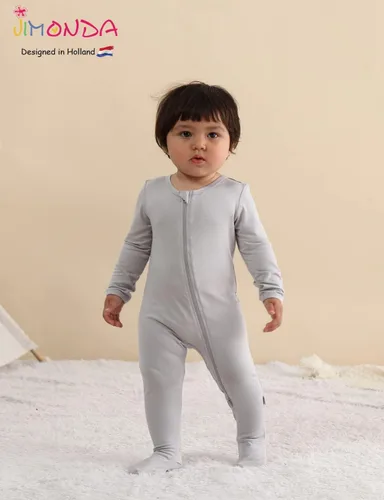 Vista 5 de Jimonda Pijama de bambú para bebé, unisex, para niños y niñas, de una pieza, manga larga, cierre de cremallera de 2 vías, mameluco
