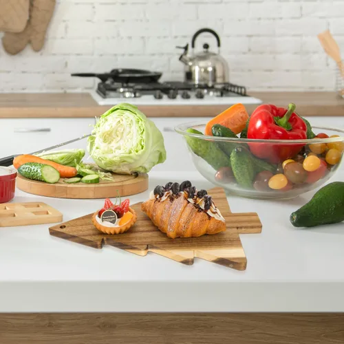 Vista 4 de Amosfun Tabla de cortar de árbol de Navidad, tabla de cortar de cocina, bandeja de servir de madera, placa de charcutería en forma de árbol, 9.5 x