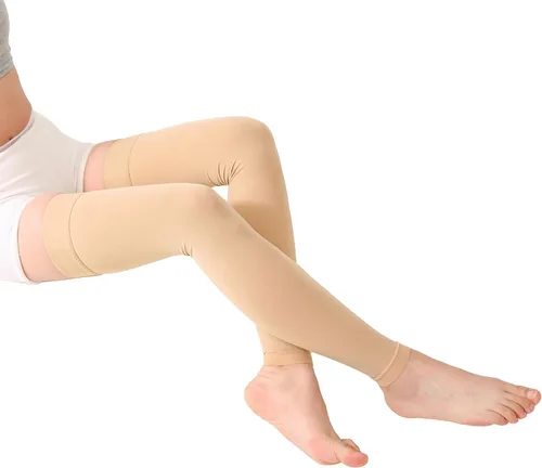 Vista 2 de TOFLY® Medias de compresión altas hasta el muslo sin pies para mujeres y hombres, 1 par, opaco, manguera de soporte de 15-20 mmHg de compresión