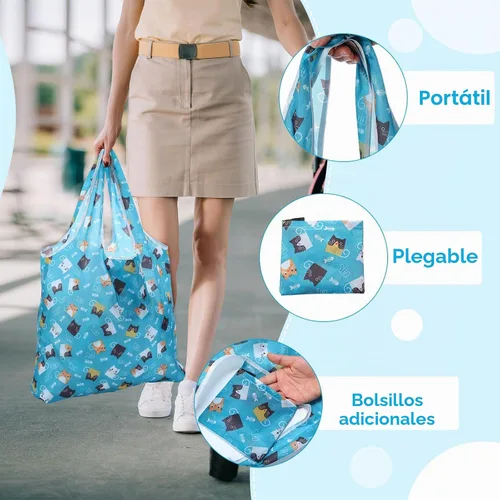 Vista 6 de Paterr Paquete de 50 bolsas de comestibles reutilizables plegables, bolsas de compras lavables a granel con bolsa de transporte para comestibles