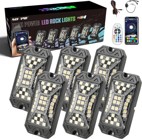 Vista 7 de SUNPIE 4 cápsulas RGBW de luces de roca – Ángulo de haz completo, 30 chips de alta potencia, carcasa de aluminio, almohadillas de montaje incluidas