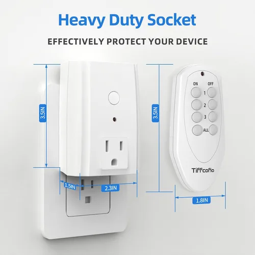 Vista 5 de TiFFCOFiO Enchufe de salida de control remoto, interruptores de luz inalámbricos para interiores, control remoto de rango de 100 pies, 15A/1875W