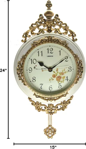 Vista 2 de Fabuloso antiguo Linseng 24X15 estilo madera péndulo marfil reloj de pared