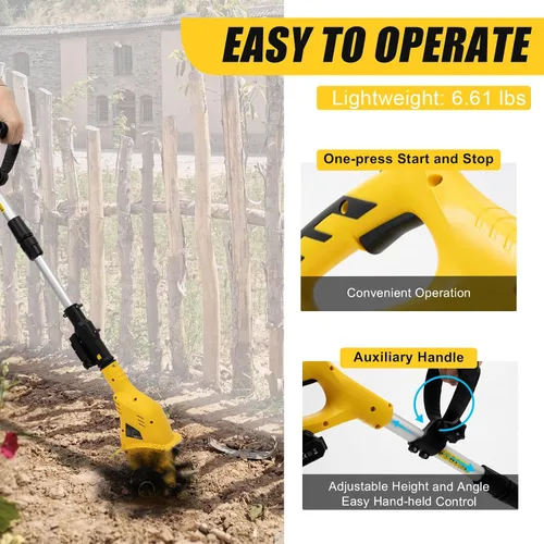 Vista 4 de Cultivador de cultivador inalámbrico, 20 V 250 rpm, cultivador de jardín eléctrico alimentado por batería, 6.7 pulgadas de ancho de labranza