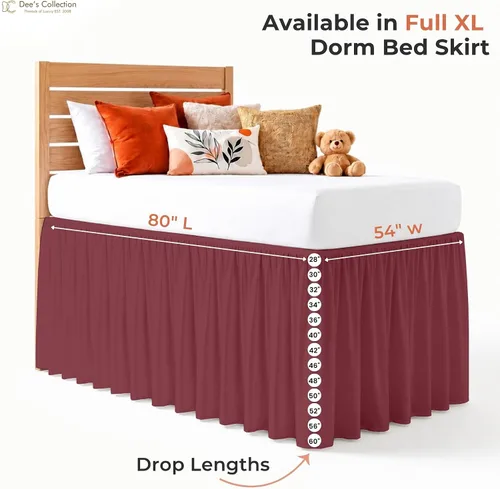 Vista 59 de Dorm Ruffle Twin XL 28" Drop Extra Long BedSkirt, Premium Brushed Microfiber Tailored Drop, Put On Elastic Long Dust Ruffle, Split Corner, Bedroom