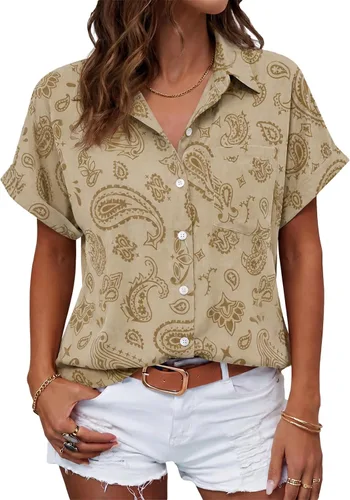 Vista 8 de Beautife Camisas con botones para mujer, blusas de manga corta Albaricoque