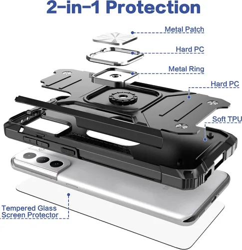 Vista 6 de Funda para Galaxy S21 5G con protector de pantalla, a prueba de caídas, ajuste delgado, con soporte para automóvil, funda protectora ligera