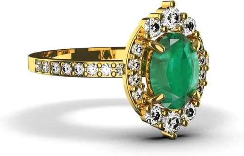 Vista 5 de Anillo de compromiso ovalado de diamantes y esmeralda en oro macizo de 18 quilates, anillo de regalo de piedra natal de mayo