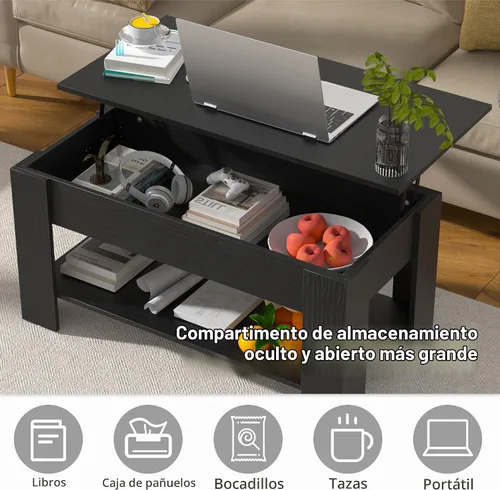 Vista 5 de Mesa auxiliar de madera rústica con almacenamiento, mesa consola y escritorio oculto para sala de estar Negro