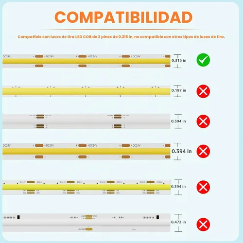 Vista 4 de MIWISE Kit de conectores de 8mm para tira de luces LED COB de 2 pines, 12 piezas de conectores sin espacio en forma de L/esquina, conectores