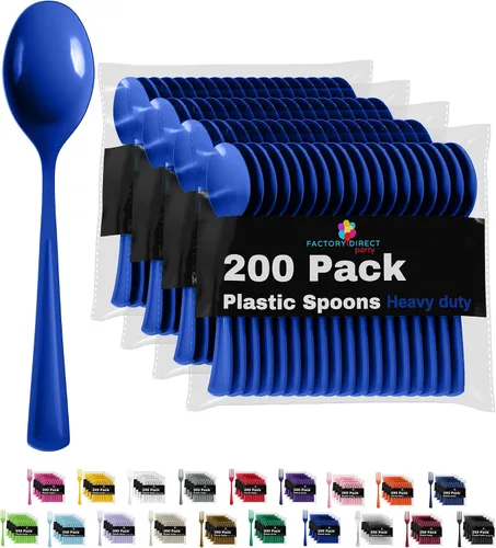 Vista 13 de Party Solids - Cucharas de plástico negro, 200 piezas, cucharas negras, utensilios desechables, juego de cubiertos de plástico resistente