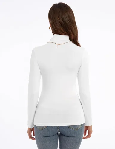 Vista 2 de Camisas de manga larga con cuello alto para mujer, ajustadas, ligeras, capa base, tops casuales