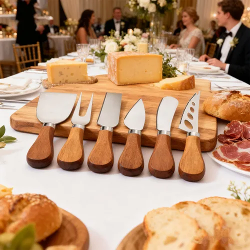 Vista 8 de Juego de cuchillos de queso, accesorios de tablero de embutidos Mango de madera de acero inoxidable