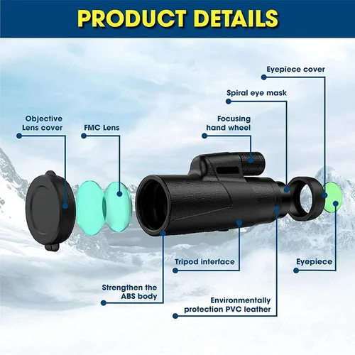 Vista 6 de Nuevo monóculo impermeable, telescopio monocular de alta definición de 12 x 50 con trípode y adaptador de teléfono inteligente, prisma BAK4