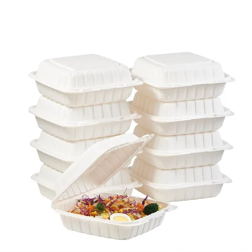 Vista 13 de FULING 100 unidades de contenedores desechables de plástico transparente con bisagras para llevar alimentos, 15 cm de ancho, envases desechables