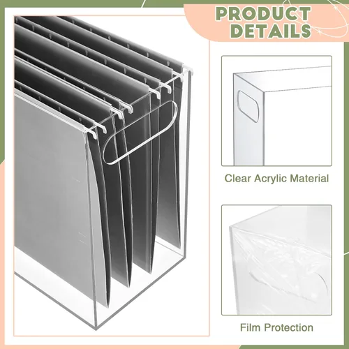 Vista 4 de Thenshop Organizador de archivos acrílicos de 3 piezas, caja de archivos de acrílico para escritorio con asa, carpeta para colgar, caja de archivo