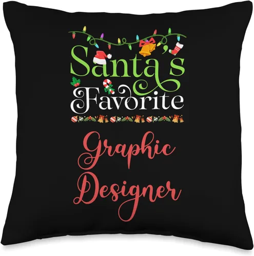 Vista 4 de Santa's Worker Holiday Threads Santas Favorite Graphic Designer Holiday Top Elf Profession Throw Pillow, 18x18, Multicolor