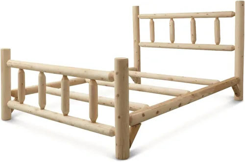 Vista 3 de CASTLECREEK - Cama King de madera de cedro norteamericano con cabecero y estribo; marcos de cama de madera natural rústica sin terminar
