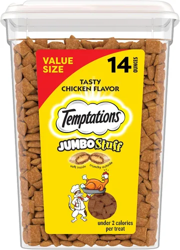 Vista 12 de Temptations Jumbo Stuff - Golosinas crujientes y suaves para gatos, sabor sabroso a pollo, bolsa de 2.5 onzas (paquete de 12) Crunchy outside