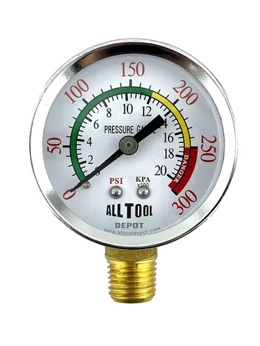 Vista 26 de Medidor de presión de aire de 1-1/2" con montaje inferior en el lado, rosca NPT de 1/8", esfera de 1-1/2" - 0 a 160 PSI