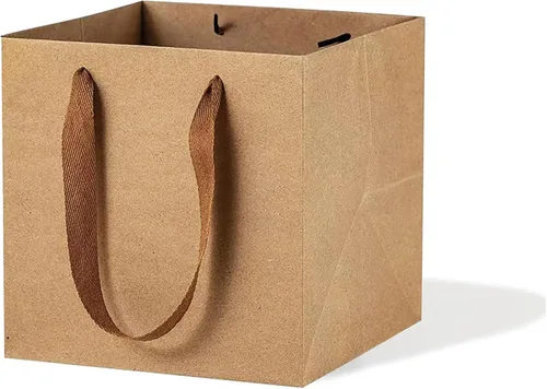 Vista 11 de Bolsa de regalo de papel naranja de 4 pulgadas Caja de papel Bolsas de papel kraft pequeñas con fondo cuadrado con asas para boda, baby shower