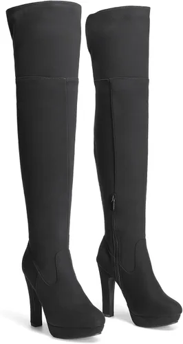 Vista 4 de DREAM PAIRS Botas altas para mujer, con plataforma, negras, tacón alto robusto, por encima de la rodilla Negro