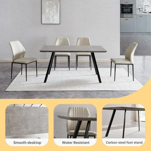 Vista 6 de ZckyCine Mesa de comedor moderna de mediados de siglo, juego de mesa de cocina de 7 piezas para 6 personas, mesa de comedor rectangular de madera